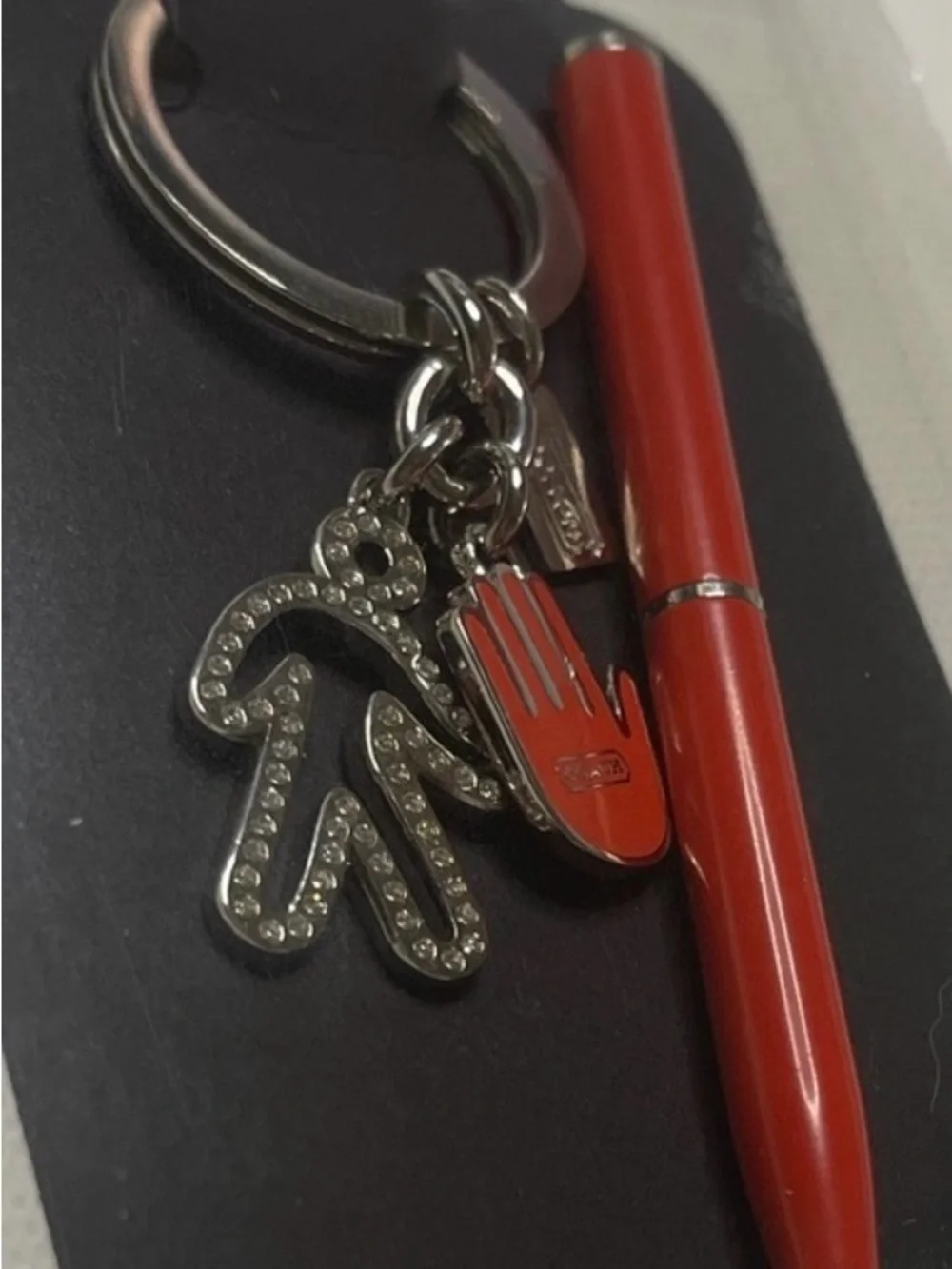 Coach Red Enamel Hand & Charm Keychain with Pen